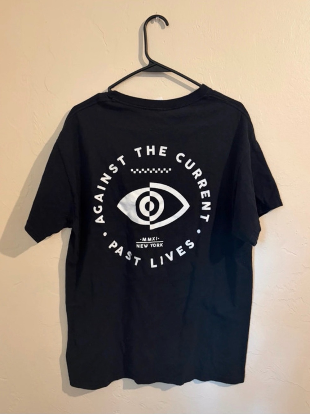 Gildan Black Tee with White 'Against The Current - Past Lives' Back Graphic